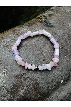 Sertifikalı Ametrin & Pembe Kuvars Tasarım Bileklik Orijinal Doğal Taş AAA Kalite