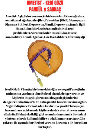 Sertifikalı Ametist & Kedi Gözü Doğal Taş Kolye Pandül Sarkaç AAA Kalite