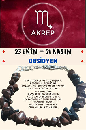Sertifikalı Burç Taşı Akrep Burcu Obsidyen Taşı Bileklik