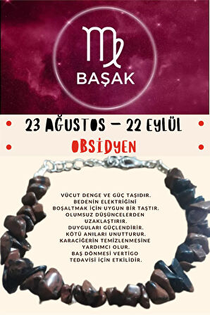 Sertifikalı Burç Taşı Başak Burcu Obsidyen Taşı Bileklik