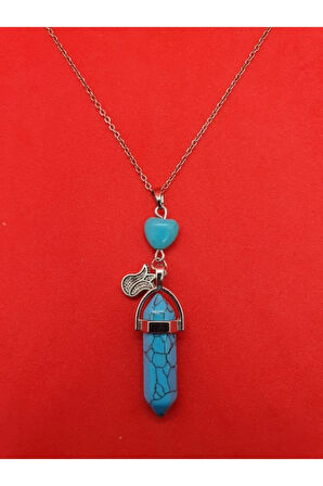 Sertifikalı Turkuaz Taşı Pandül Lale Kolye Doğal Taş Özel Tasarım Model