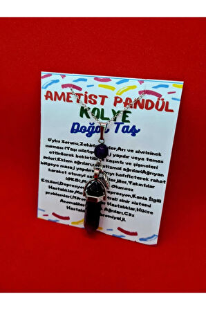 Sertifikalı Ametist Taşı Pandül Kolye Doğal Taş Özel Tasarım Model