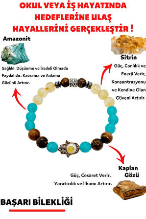 Başarı Hedeflerine Ulaşma Doğal Taş Tılsım Bilekliği (amazonit Sitrin Kaplan Gözü Doğaltaş Bileklik)