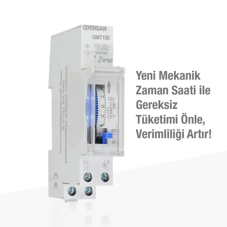 Günsan Mekanik Zaman Saati 100 Saat Rezervli, 24 Saatlik Otomat Tipi (220–240V AC / 230V~)