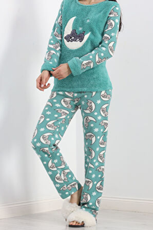 GAMZELİTARZIM Polar Pijama Takımı Mint - 19200.1048.