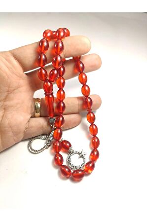 Gümüş Kaplama Püsküllü Çift Zımpara Çift Cilalı Ateş-i Kehribar Sertifikalı 4387