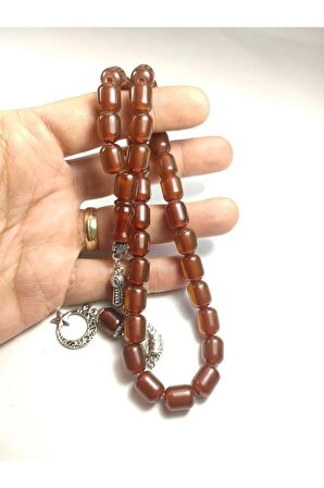 Gümüş Kaplama Püsküllü Çift Zımpara Çift Cilalı Sıkma Kehribar Sertifikalı 4368