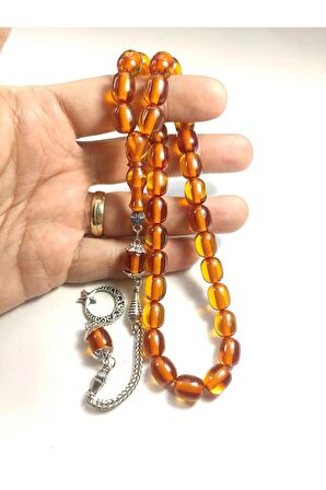 Gümüş Kaplama Püsküllü Çift Zımpara Çift Cilalı Sıkma Kehribar Sertifikalı 4367