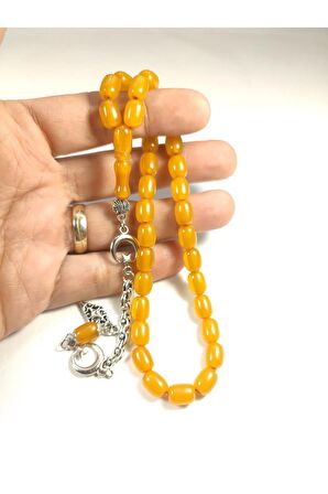 Gümüş Kaplama Püsküllü Çift Zımpara Çift Cilalı Sıkma Kehribar Sertifikalı 4354