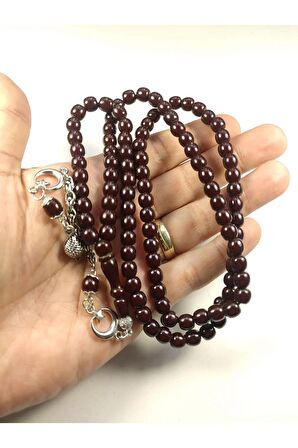 Gümüş Kaplama Püsküllü Sıkma Kehribar  Namaz Tesbihi Sertifikalı 4344