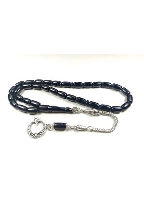 Zeyzun Atölyesine Ait Gümüş Kaplama Püskül Inci Siyahı Sıkma Kehribar Sertifikalı 4376