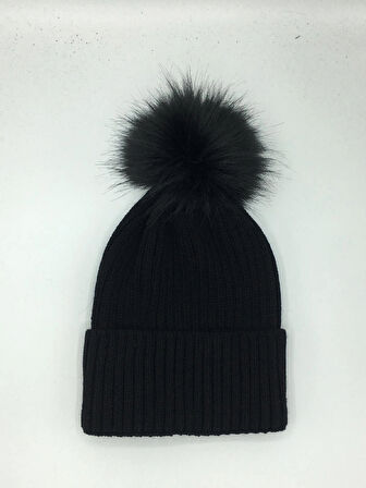 Lüks Suni Kürk Ponponlu Bere