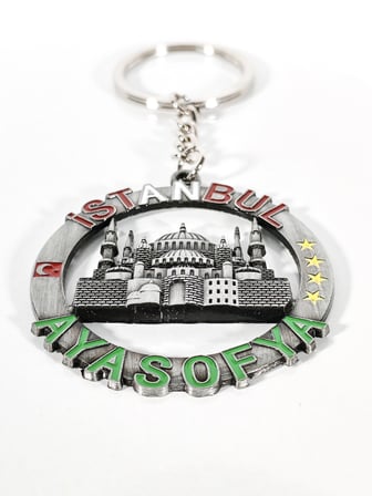 İstanbul Ayasofya Temalı Yuvarlak Anahtarlık Eskitme Gümüş – Tarihi ve Kültürel Şık Çanta & Anahtar