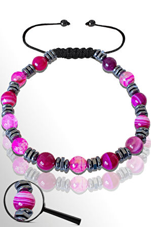 Sertifikalı Hematitli 6 Mm Doğal Pembe Akik Taşı Bileklik - Ayarlamalı