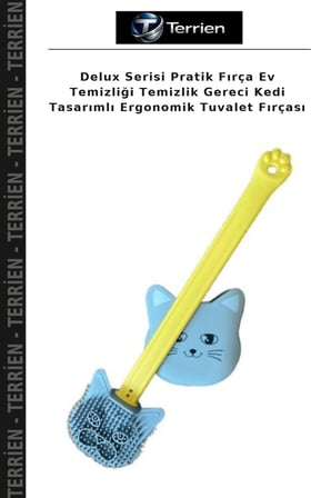 Delux Serisi Pratik Fırça Ev Temizliği Temizlik Gereci Kedi Tasarımlı Ergonomik Tuvalet Fırçası