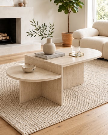GaniHome Orion Orta Sehpa Traverten 120 cm Modern Tasarım