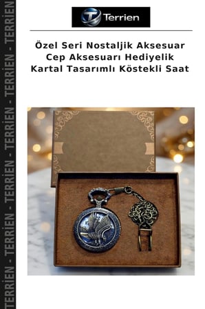 Özel Seri Nostaljik Aksesuar Cep Aksesuarı Hediyelik Kartal Tasarımlı Köstekli Saat