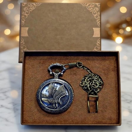 Özel Seri Nostaljik Aksesuar Cep Aksesuarı Hediyelik Kartal Tasarımlı Köstekli Saat