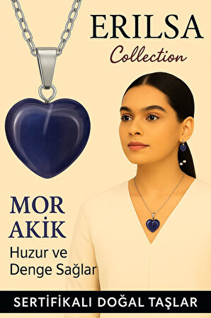 Sertifikalı Kalp Model Mor Akik Taşı Kolye – Huzur, Duygusal Denge ve İçsel Sakinlik