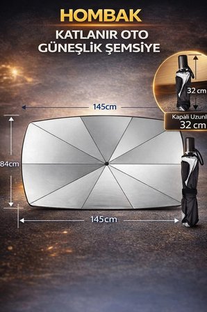 Katlanabilir Şemsiyeli Araç Ön Cam Güneşliği UV Korumalı Isı Yansıtıcı Tüm Araçlara Uygun