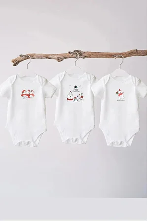  SunBabyHome %100 Pamuklu Beyaz Bebek Body - Merry Christmas - Bebek Zıbın Badi - Yazılı Zıbın