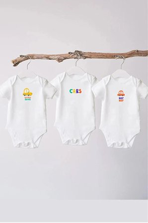 SunBabyHome %100 Pamuklu Beyaz Bebek Body - Arabalar - Bebek Zıbın Badi - Yazılı Zıbın