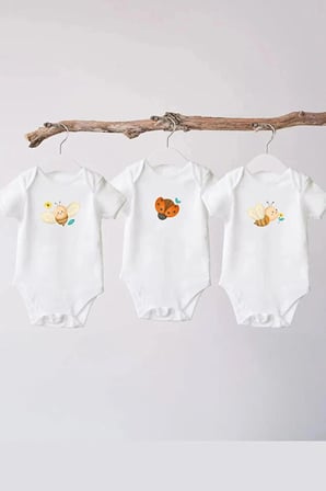 SunBabyHome  %100 Pamuklu Beyaz Bebek Body - 3'lü Arılar Ve Uğur Böceği - Bebek Zıbın Badi - Yazılı Zıbın