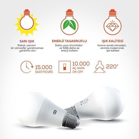 Günsan 3'Lü Led Ampul 5W Sarı İşık E27 (3000K 425 Lümen 3 Adet)