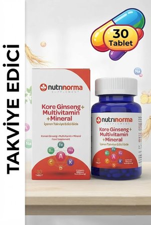 Kore Ginseng + Multivitamin + Mineral 30 Tablet | Günlük Vitamin ve Mineral Desteği | Enerji Metabolizması, Bağışıklık ve Aktif Yaşam İçin Özel Formül