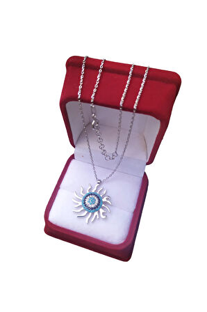 Modahilye 925 Ayar Gümüş Nazar Boncuklu Güneş Kolye