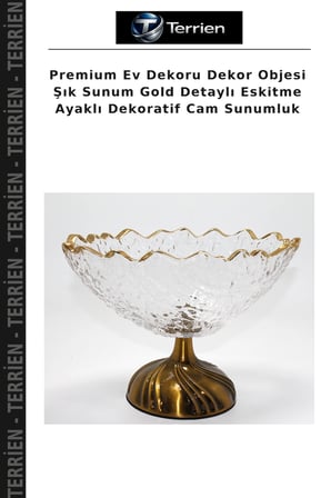 Premium Ev Dekoru Dekor Objesi Şık Sunum Gold Detaylı Eskitme Ayaklı Dekoratif Cam Sunumluk