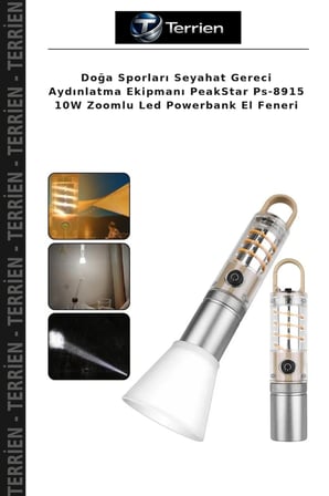 Doğa Sporları Seyahat Gereci Aydınlatma Ekipmanı PeakStar Ps-8915 10W Zoomlu Led Powerbank El Feneri