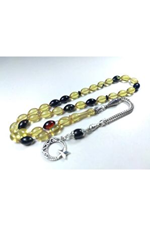 Gümüş Kaplama Püsküllü Kuru Tornalı Çift Cilalı SıkmaKehribar Sertifikalı 4456