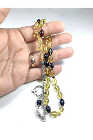 Gümüş Kaplama Püsküllü Kuru Tornalı Çift Cilalı SıkmaKehribar Sertifikalı 4456