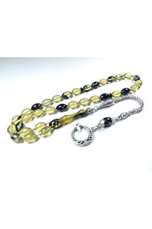 Gümüş Kaplama Püsküllü Kuru Tornalı Çift Cilalı SıkmaKehribar Sertifikalı 4457