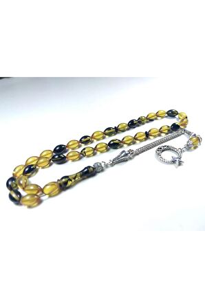 Gümüş Kaplama Püsküllü Kuru Tornalı Çift Cilalı SıkmaKehribar Sertifikalı 4459