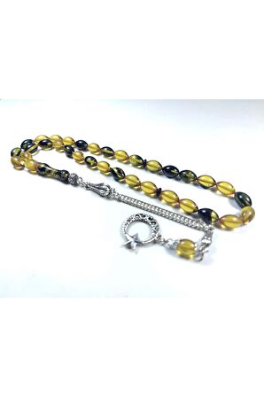 Gümüş Kaplama Püsküllü Kuru Tornalı Çift Cilalı SıkmaKehribar Sertifikalı 4459