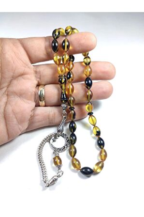 Gümüş Kaplama Püsküllü Kuru Tornalı Çift Cilalı SıkmaKehribar Sertifikalı 4459