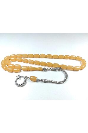 Gümüş Kaplama Püsküllü Kuru Tornalı Çift Cilalı Simli Sıkma Kehribar Sertifikalı 4452