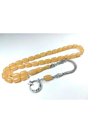 Gümüş Kaplama Püsküllü Kuru Tornalı Çift Cilalı Simli Sıkma Kehribar Sertifikalı 4452