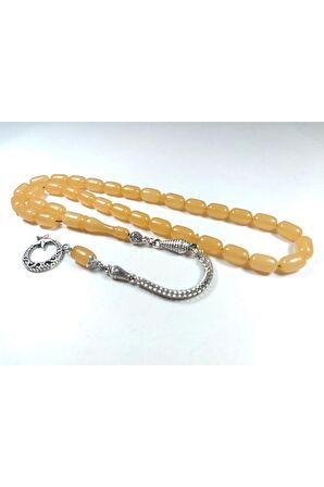 Gümüş Kaplama Püsküllü Kuru Tornalı Çift Cilalı Simli Sıkma Kehribar Sertifikalı 4452