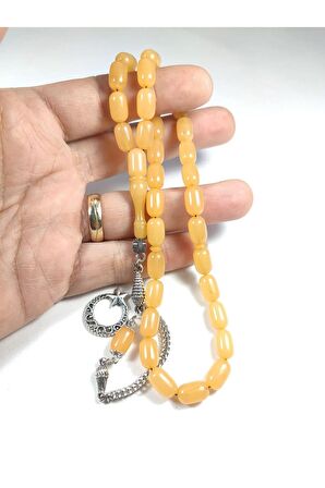 Gümüş Kaplama Püsküllü Kuru Tornalı Çift Cilalı Simli Sıkma Kehribar Sertifikalı 4452