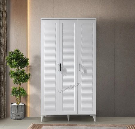 Paris 3 Kapaklı Komple MDF Beyaz Gardırop