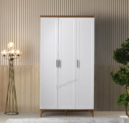 Paris 3 Kapaklı Komple MDF Atlantik Çam-Beyaz Gardırop