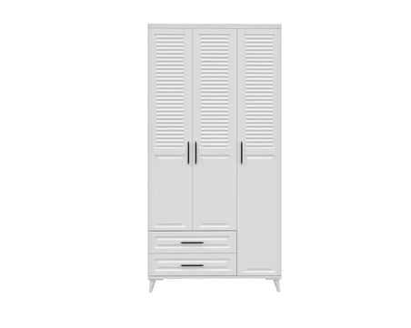 Sanat 3 Kapaklı Çekmeceli Komple MDF Beyaz Gardırop