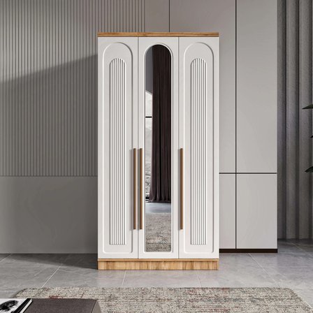 Flora 3 Kapaklı Aynalı Komple MDF Gardırop