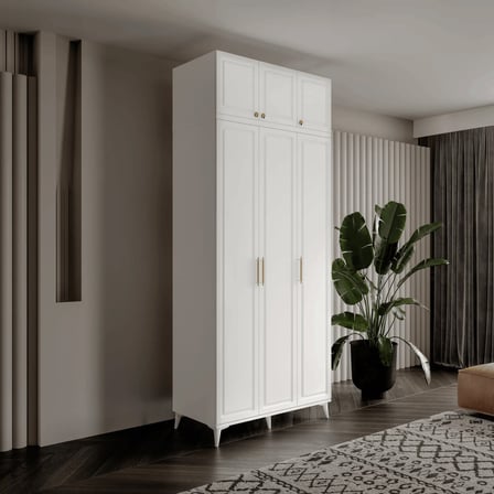 Milas Gold 3 Kapaklı Komple MDF Ayaklı Yüklüklü Gardırop