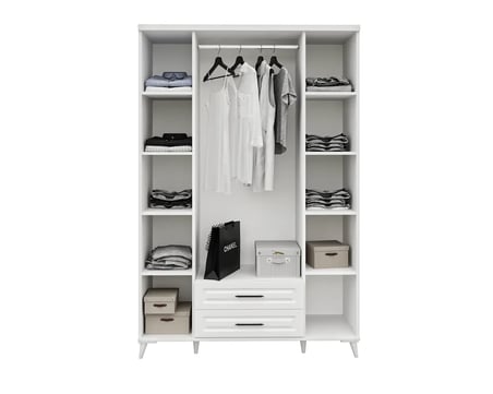 Sanat 4 Kapaklı Çekmeceli Komple MDF Beyaz Gardırop