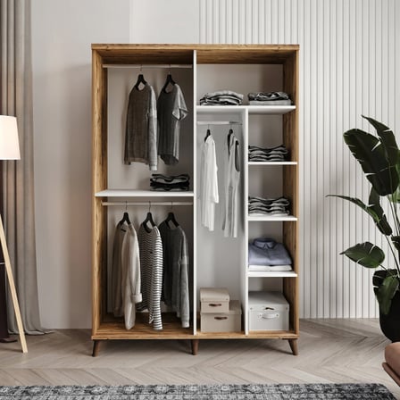 Sport 4 Kapaklı Komple MDF Atlantik Çam-Beyaz Gardırop