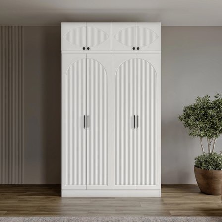 Oslo 4 Kapaklı Yüklüklü Komple MDF Beyaz Gardırop